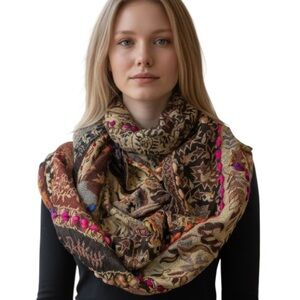 Raj Multicolor Paisley-Print Infinity Scarf with Pink Accents
